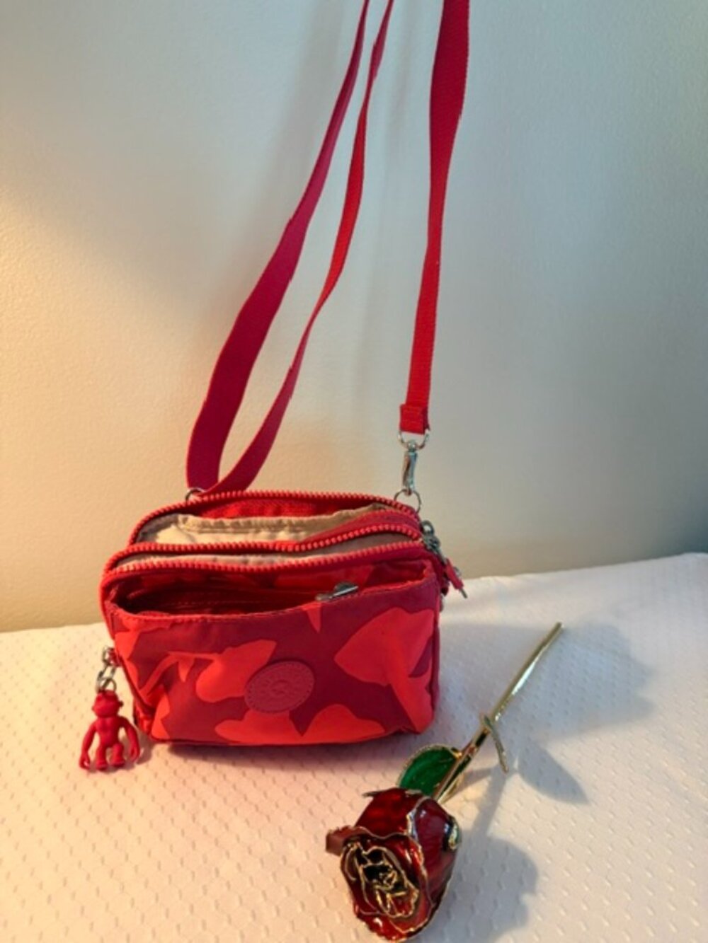 Kipling B.20 Red Floral Convertible Crossbody Waist Bag